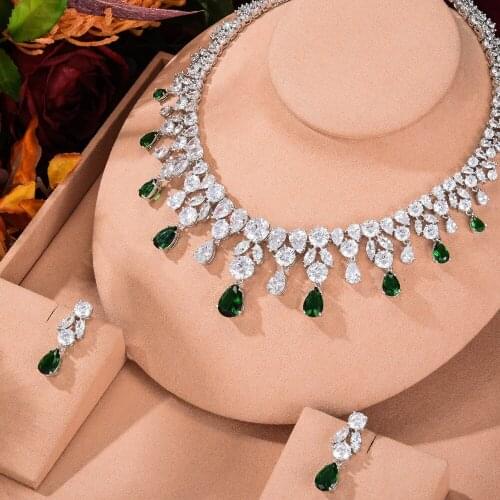 New Trendy Luxury Gorgeous Classic Geometric Drop Pendant Necklace Earrings Set for Women Ladies Girl Best Gift Bridal Wedding