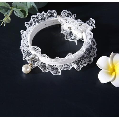 Pet Dog Cat Collar Nylon PU Black White Lace Bell Necklace Collars Adjustable Pet Dog Wedding Bow Tie Pet Supplies