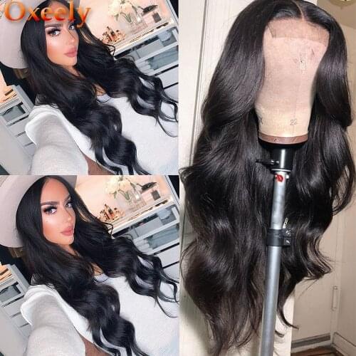 Oxeely Long Wavy Synthetic Wigs Black Color Wig Heat Resistant Natural Body Wave Synthetic None Lace Wigs for Fashion Women