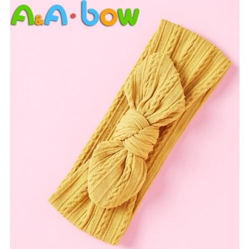 Hot Nylon Bow Knitted Headband Knit Solid Wide Nylon Headbands Turban Baby Girls Head Wrap Hair Accessories 27 Colors