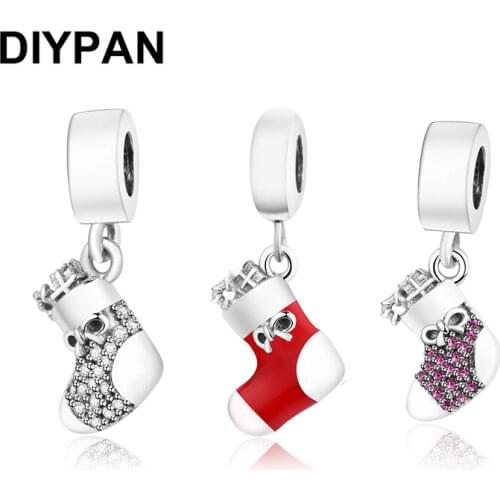 925 Sterling Silver Christmas Socks Dangle Charm Fit Original Pandora Charm Silver 925 Bracelet Beads DIY Jewelry Women Berloque
