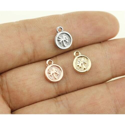 20pcs 8mm*10mm Earring Pretty Coin with Coconut Tree Print Zinc Alloy Necklace,Bracelet Jewelry DIY Handmade 3 colors