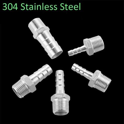 Stainless Steel SS304 Male BSP 1/8" 1/2" 1/4" 3/4" Thread Pipe Fitting Barb Hose Tail Connector 6mm to 25mm Tools Accessory
