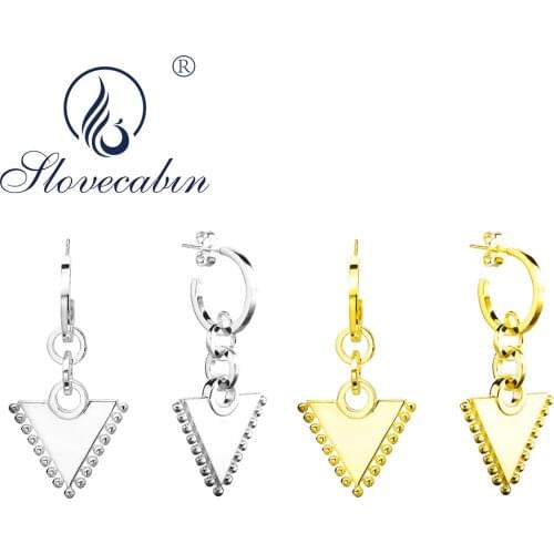 Slovecabin Authentic 925 Sterling Silver Triangle Drop Hoop Earrings For Women Statament Earrings Femme Statement Fine Jewelry