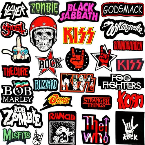 Rock Band Embroidered Patch for Clothing Sewing Jacket Sticker DIY Applique Badges on Clothes Skull Hippie Cross Iron on Patches
