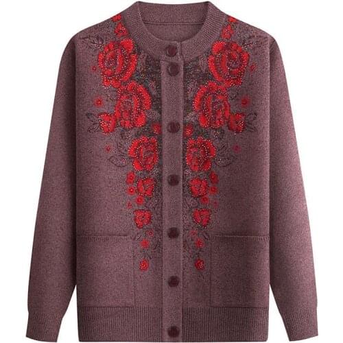 Women Autumn Winter Knitted Cardigan Sweater Coats New Middle Age Mother spring Knitwear Tops Female Sweater Plus Size 4XLA498