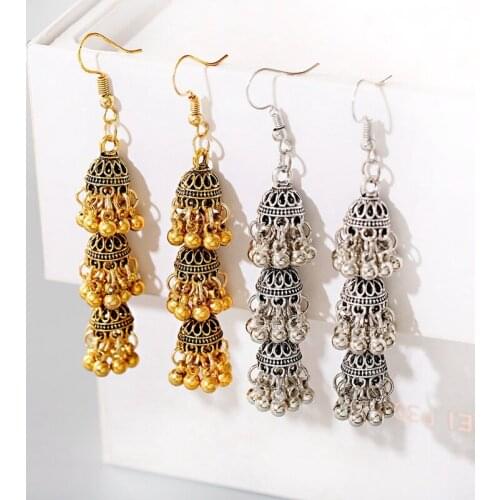 Womens Retro Long Gold Jhumka Earrings Indian Jewelry Classic Bells Tassel Dangle Earrings Hangers 2020