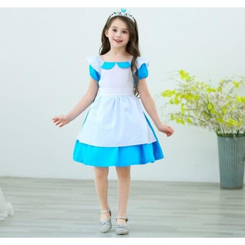Girls Blue Skirt Alice Princess Dress Birthday Party School Performance Cosplay Prop Anime Cartoon Festival Costumes 3 - 8 Years