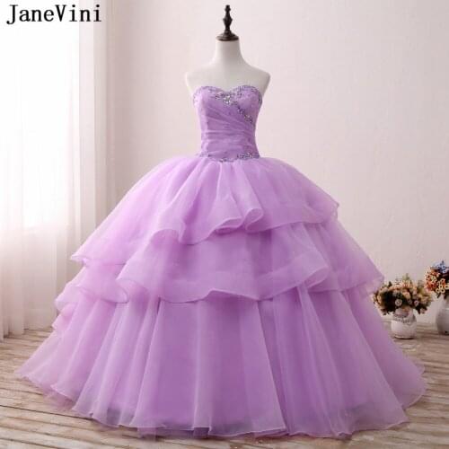JaneVini 2019 Lavender Ball Gown Long Quinceanera Dresses Sweetheart Crystal Sequined Organza Princess Gown for Sweet 16 Dresses