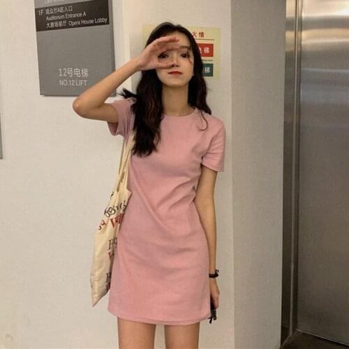 2021Summer student sweet casual Long Top Mini Skirt womens fashion o-neck shirt dress street fashion head short sleeve T-shirt
