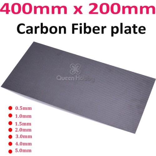 1 sheet Matte Surface 3K 100% Carbon Fiber Plate Sheet 400mm x 200mm 0.5 1 1.5 2 3 4 5mm Thickness for DIY FPV Drone Quadcopter