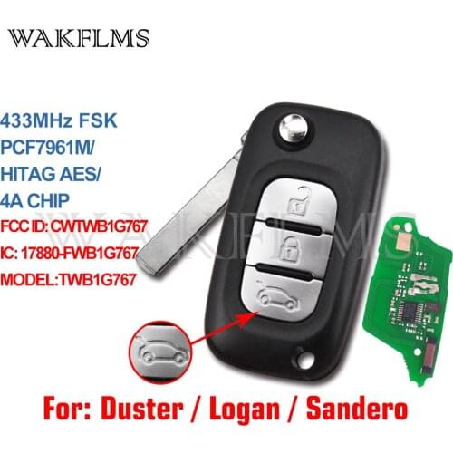 3 Buttons 433MHz PCF7961M HITAGS AES 4A Chip Remote Flip Key For Renault Megane III Twingo CWTWB1G767 17880-FWB1G767