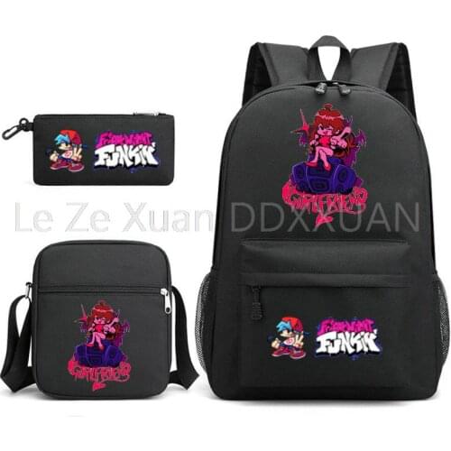 3Pcs Friday Night Funkin Backpack Cosplay Canvas children Kids Schoolbag Back To School Bookbag Usb Charging Travel Bag