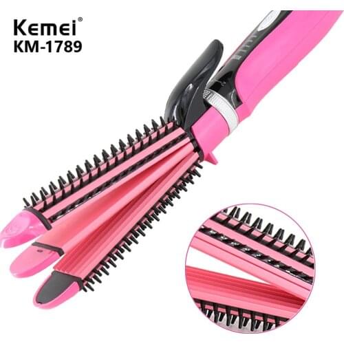 Kemei electric hair straightener curler KM-1789 professional ceramic coating 3 in 1 hair iron curler curling iron hair styling