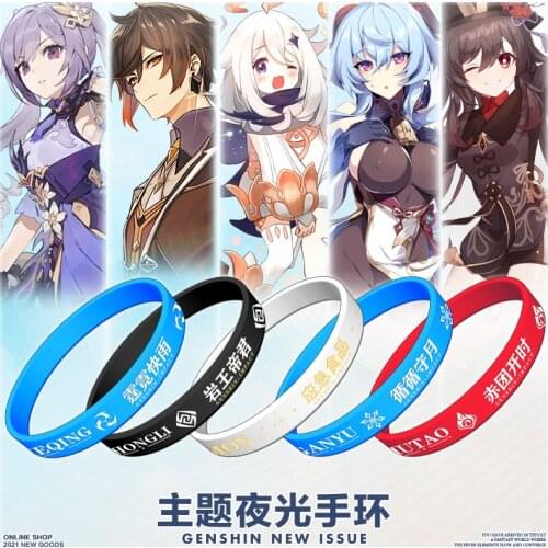 Anime Genshin Impact Hu Tao Ganyu Zhongli Silica Gel Bracelet Men Women Student Cartoon Silicone Wristband Hand Chain Xmas Gifts