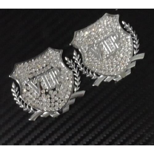 Car Badge VIP V I P Silver Metal Crystal Diamond Emblem Side Sticker 2pcs set