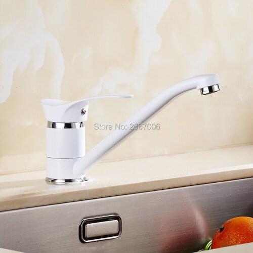Free shipping Cheap White Finished Kitchen Mixer Faucet 360 Swivel Long Spout Deck Mount Sink Taps Torneira Wholesale ZR587