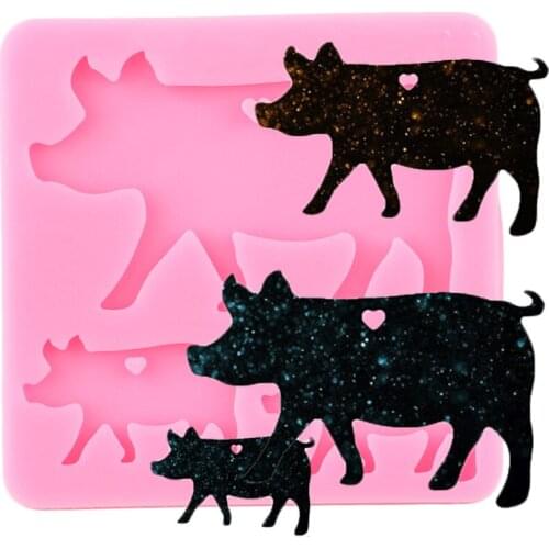 Shiny Glossy Pig Family Keychain Silicone Mold DIY Handmade Charms Molds Necklace Jewelry Epoxy Crafting Moulds