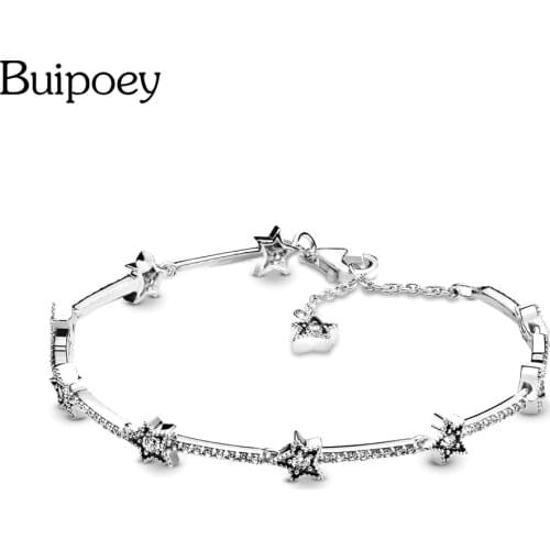 Buipoey New Adjustable Size Shiny Crystal Sky Star Bracelet Bracelets Fit Women Men Silver Color Boy Girl Child Bangle