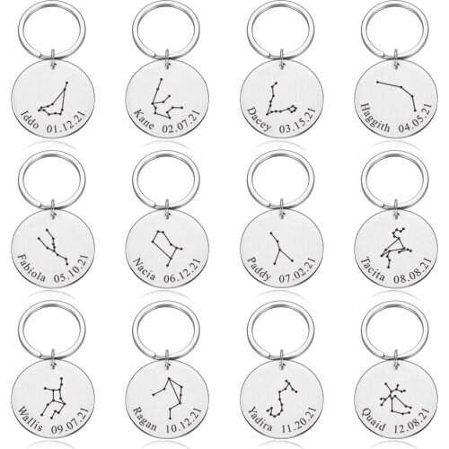 Free Engraving Twelve Constellations Customized Keychain Fashion Stainless Steel Personalized Gift for Couple Friend Key Ring