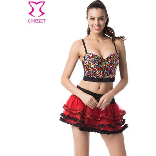 Unique Rainbow Resin Gems Studded Strappy Bra Bralette Push Up Brassiere Dance Clubwear Bustier Crop Top Hot Sexy Bras For Women