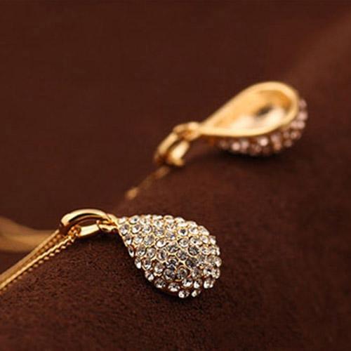 Elegant Women Girl Shiny Rhinestone Teardrop Pendant Bridal Necklace Jewelry