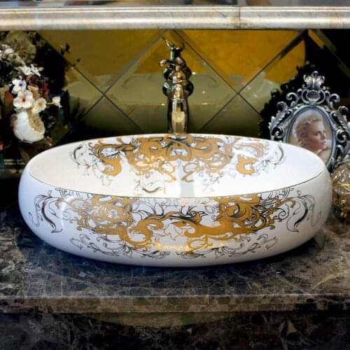 Europe style chinese wash basin vessel sinks Jingdezhen Art Counter Top ceramic basin sink oval wash basin