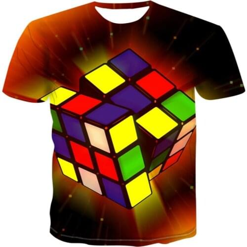 2021 Summer Mens and Womens 3D Round Neck Short Sleeve T-shirt Rubiks Cube 3D Printing Casual Top