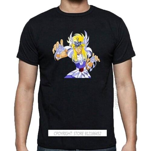 Saint Seiya Cygnus Hyoga Cartoon Anime Series Mens Black T-Shirts New Funny Brand Clothes Tee Streetwear