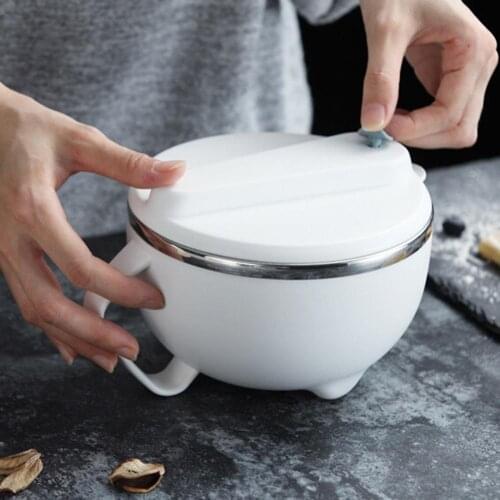 Hot Stainless Steel Noodle Rice Soup Bowl with Lid Handle Food Container Lunch Box