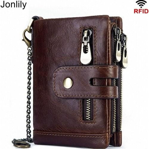 Jonlily Genuine Leather Unisex RFID Wallet Fashion Folding Coin Purse Card Storage Bag Anti-theft Purse -KG522