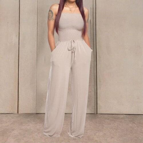 Tube Tops Wide-leg Rompers Womens Jumpsuit Off Shoulder Lace Up High Waist Jumpsuits Female 2021 Summer Lady Causal Romper