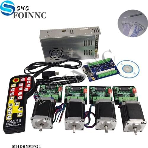 4-axis mach3 controller kit CNC kit, Nema23 76mm 3A stepping motor + CNC 4-axis TB6560 stepping motor driver + mach3 handwheel