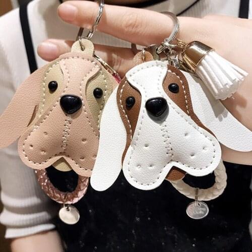 Korea Cute PU Leather Puppy Key Chain for Women Couple Car Bag Pendant Keychain Creative Keyring Jewelry Gift
