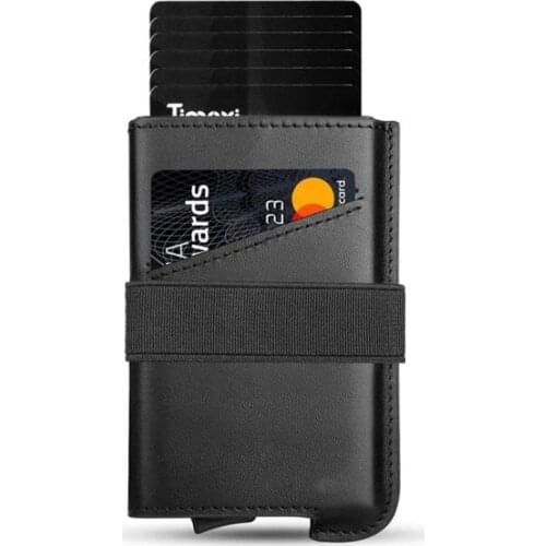 Genuine Leather Men Wallet Aluminum Rfid Blocking Credit Card Holder Wallets Metal Box Slim Bank ID Card Case Male Thin Purse