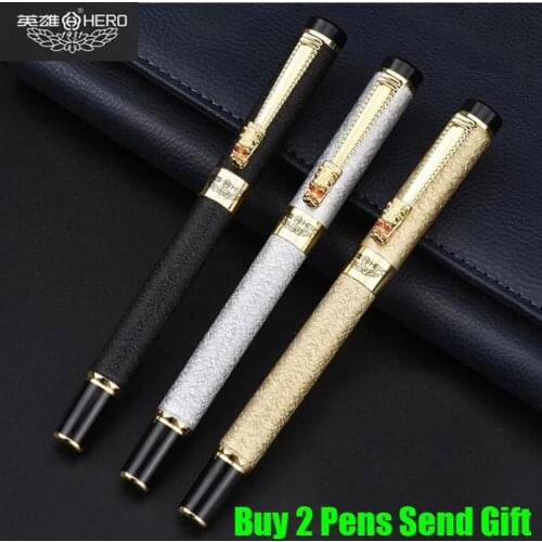 Hot Selling Hero Brand Metal Dragon Crystal Ink Fountain Pen Office Business Men Writing Signature Pen Buy 2 Pens Send Gift