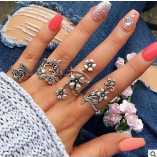 Fashion Vintage Hollow Flower Ring Sets For Women Girl Joyme Engagement Ring Bijoux