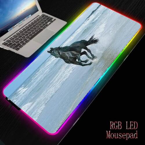 MRGBEST Animal Black Horse Extend Large Mouse Pads Naturalrubber Gaming Mice Mat L/XXL with Locking Edge or Luminous USB LED