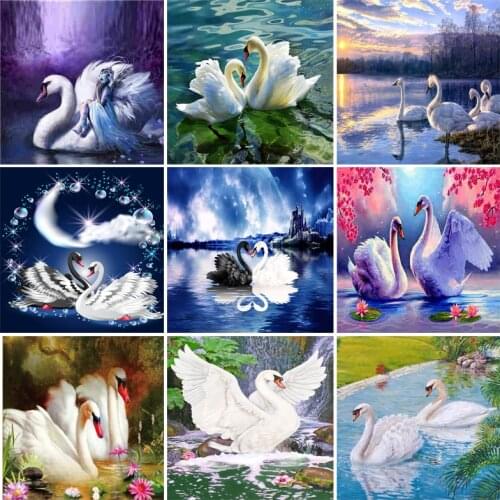 IHWA Swan Series 5D DIY Diamond Painting Full Square Round Diamond Embroidery Mosaic Cross Stitch Kit Home Decor