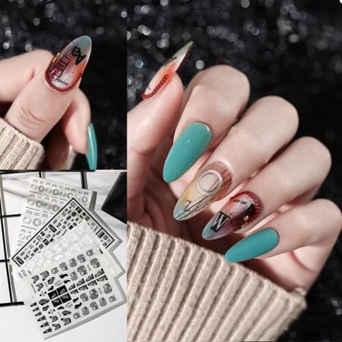 New arrived 3D Nail Stickers Decals Black & white series Lion Zebra letter shape Adhesive Stickers Nail Art Decoration Z0262