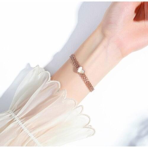 New Woman Gold Color Bracelet Stainless Steel Peach Heart Bracelet Multi-layer Titanium Steel Lady Love Bracelets