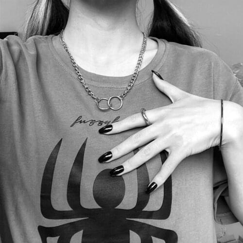 Fashion sideways chain double circle titanium steel stainless steel necklace hip hop men and women chain hot sale