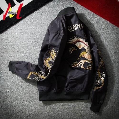 MANVALUE New Spring and Autumn European and American Thin Dragon Embroidery Pilot Suits Mens Hip-hop Jackets
