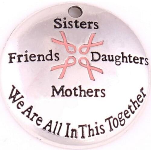 Breast Cancer Awareness Pink Ribbon Sisters Friends Daughters Mothers We Are In This Together Charms Pendant