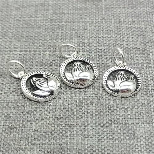 10 Pieces 925 Sterling Silver Lotus Circle Charms for Bracelet Necklace