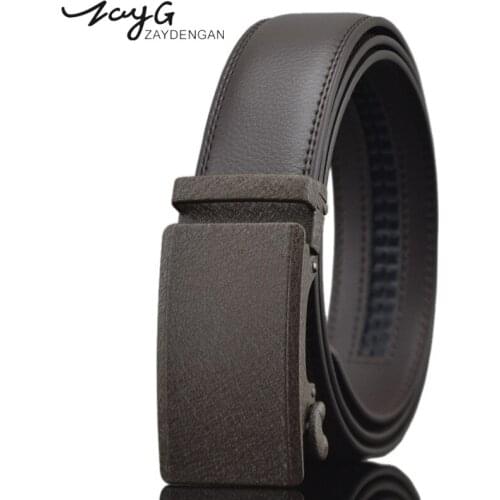 ZAYG Luxury Men Belt Business Style Genuine Leather Belts for Men High Quality Brand Automatic Ratchet Buckle Brown Black Belt