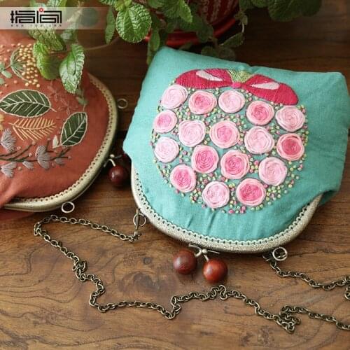 Shoulder bags portable diagonal dual-use fashionable female bag cotton bouquet embroidery thread multifunctional embroidery bag