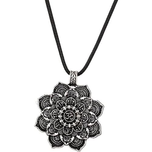 Vintage Lotus Flower Pendant Amulet Necklace Mens Jewelry