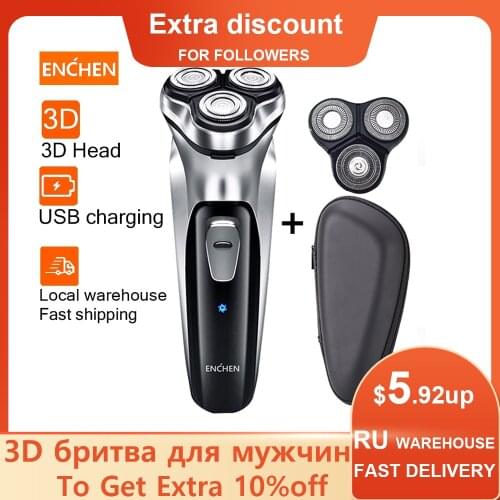 Enchen Electric Shaver Men 3D Type-C USB Rechargeable Razor 3 Blades Portable Beard Trimmer Cutting Machine For Shaving