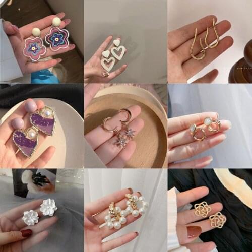 YAOLOGE 2021 Trend Heart Flower Geometric Alloy Pearl Rhinestone Drop Earrings For Women Party Gift Fashion Jewelry Oorbellen